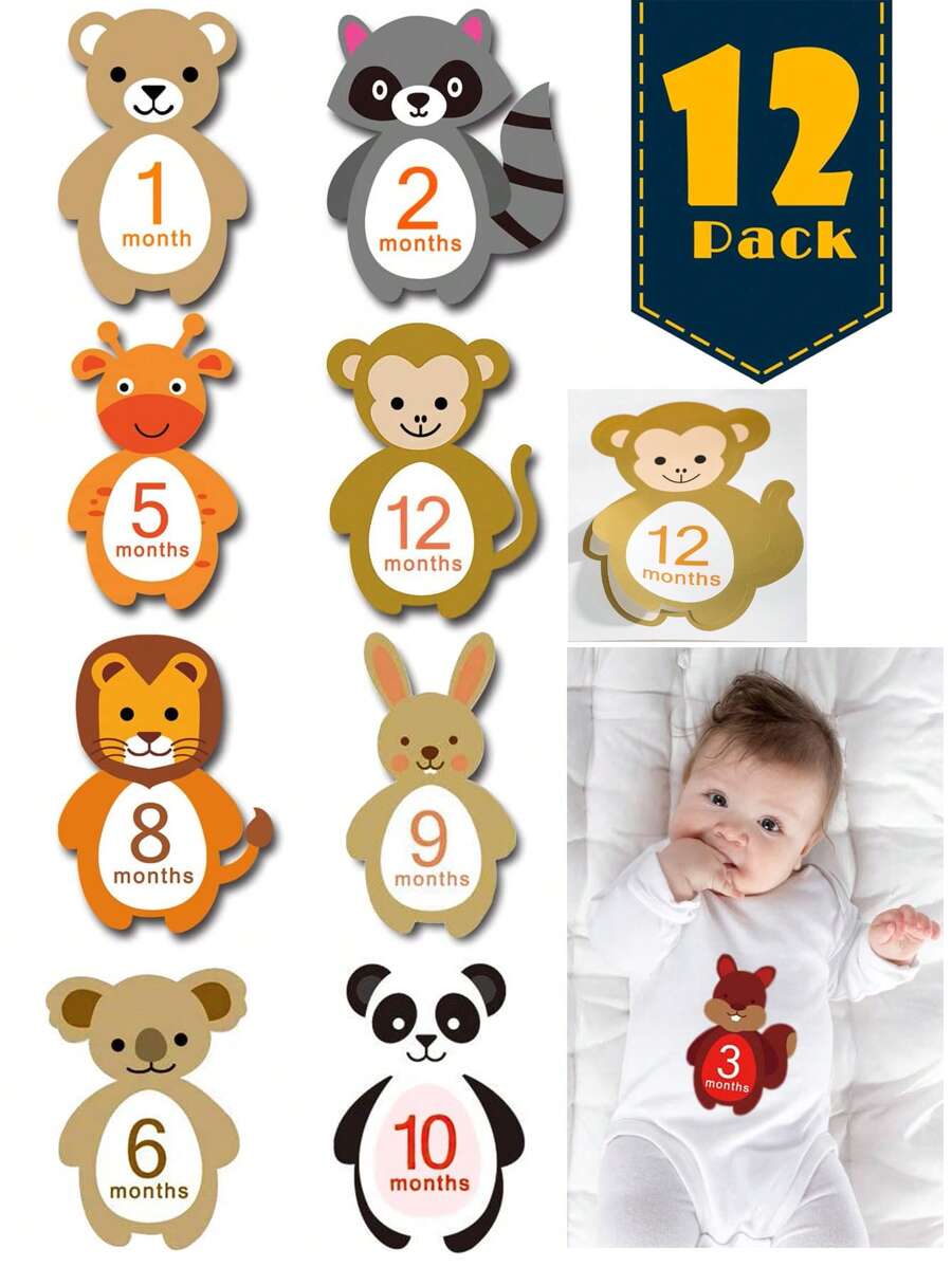 Baby Girl Newborn Unisex 12pcs Cartoon Graphic Stickers Photography Prop - Multicolor - View 1