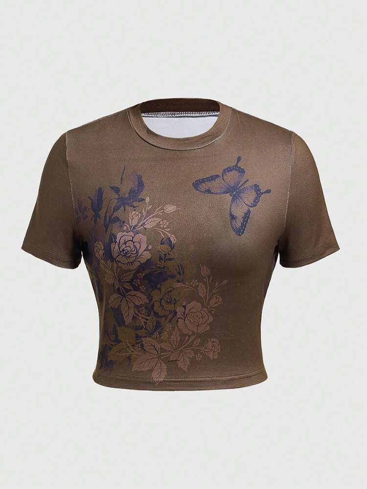 Floral Digital Printed Short Sleeve T-Shirt