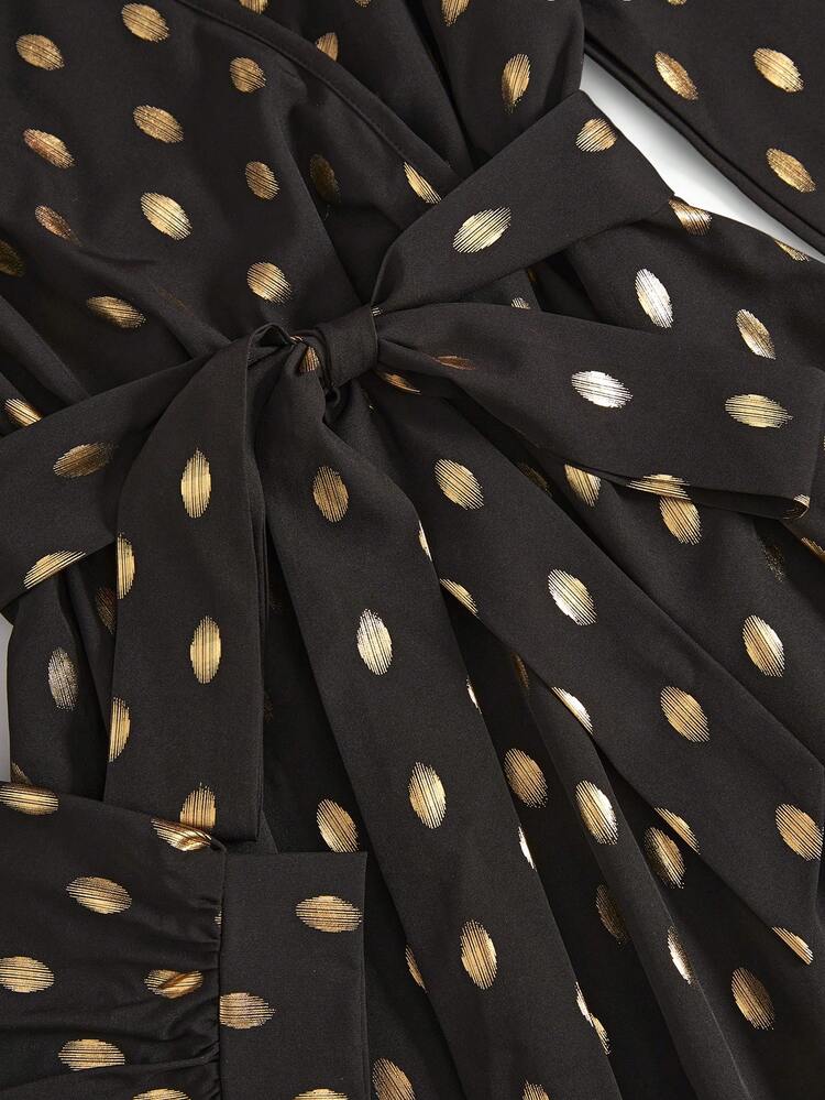 gold and black polka dot dress Petal and Pup Women's Melody Plisse Halter Maxi Dress main image 1