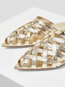 MOTF PREMIUM 时尚尖头编织女士平底鞋度假鞋夏季促销万圣节圣诞节 - 金色 - 查看 3