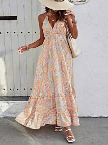 Breezaya 佩斯利圖案掛脖連身裙 - 彩色 - 查看 3