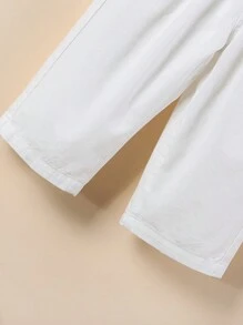 寶貝女孩白色寬腿褲，彈性腰圍設計，舒適柔軟 - 白色 - 查看 4