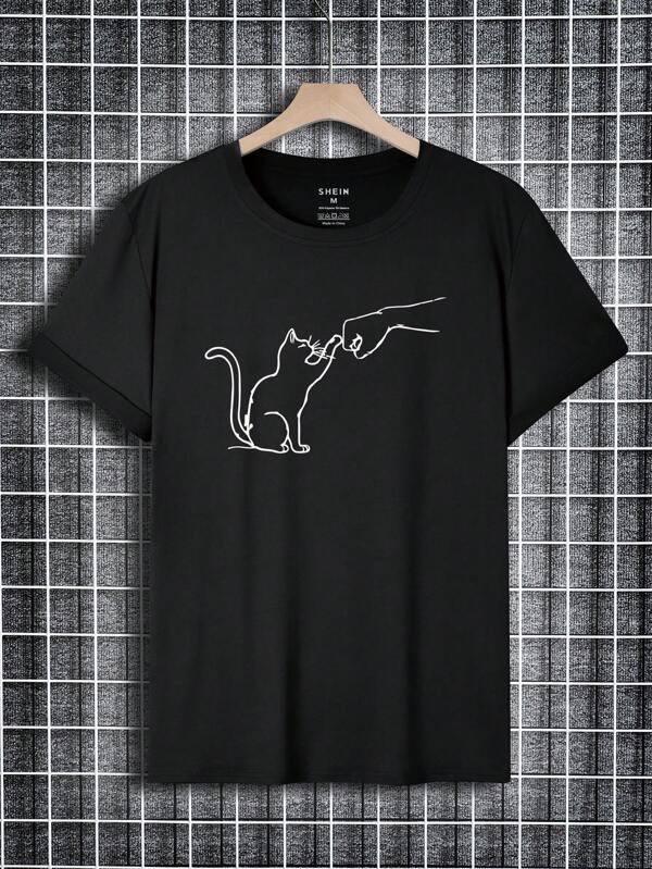 Manfinity Dauomo Men's Cat Pattern Short Sleeve T-Shirt