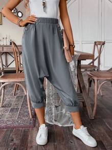 SHEIN LUNE 女性口袋哈倫長褲 - 灰色 - 查看 5