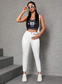 SHEIN PETITE Jeans Slim Fit Para Mujeres - Blanco - Ver 3