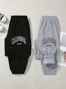 Calvaya 加大尺碼女士字母印花彈性袖口運動褲