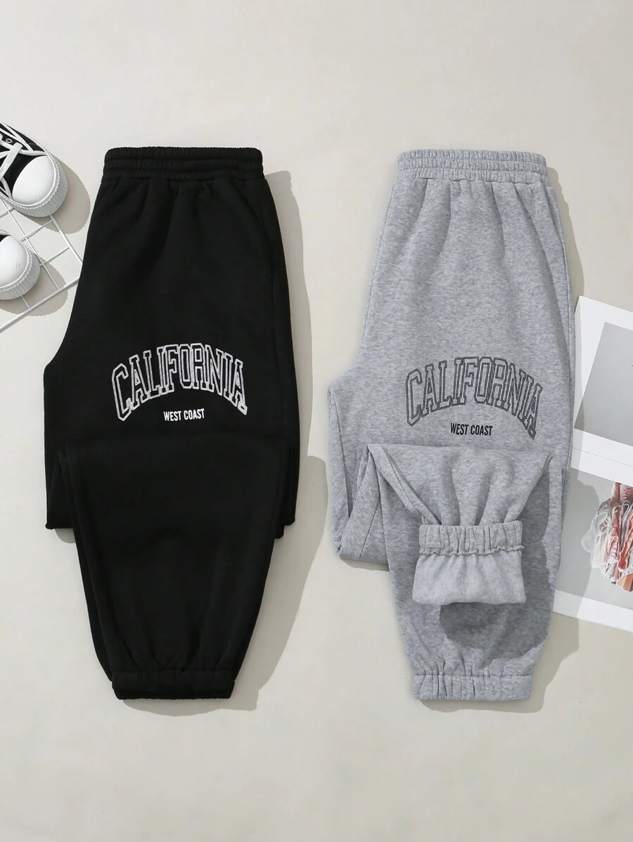 Calvaya 加大尺碼女士字母印花彈性袖口運動褲