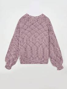 Áo len nữ dáng suông dài cổ tròn phối màu, màu hồng nhạt, thích hợp cho mùa thu/đông, ngày lễ tình nhân. - Nhiều màu - Xem 5