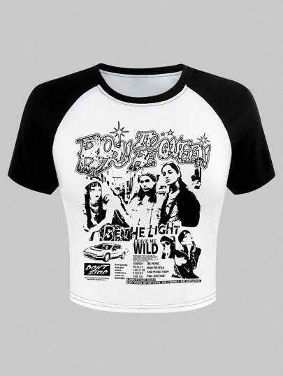 Street Life T-shirt Mit Raglanärmeln Und Aufdruck Auf Figuren Und Slogans