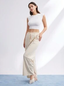 LUVLETTE 秋冬季奶油白柔软100%纯棉宽松透气女士睡裤款式长裤内衣外穿裤带口袋秋季睡衣 - 米色 - 查看 5