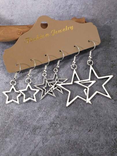 Goth 3pairs Star Design Drop Earrings