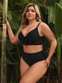 SHEIN Swim Curve Plus Size Màu trơn Top in hình Quần Bikini Set Bãi biển mùa hè - Nhiều màu - Xem 5