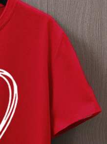 Manfinity Homme 男士短袖t恤,帶有愛心圖案 - 紅色 - 查看 4