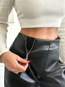 EURMUSE Women's Zippered Front Pu Leather Shorts - Black - View 5