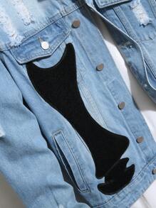 Manfinity Homme Men's Long Sleeve Denim Jacket With Distressed Details - Light Wash - View 4