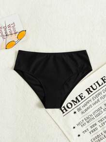 SHEIN Swim Summer Beach Women's Solid Color Bikini Bottom Carnival - Black - View 2