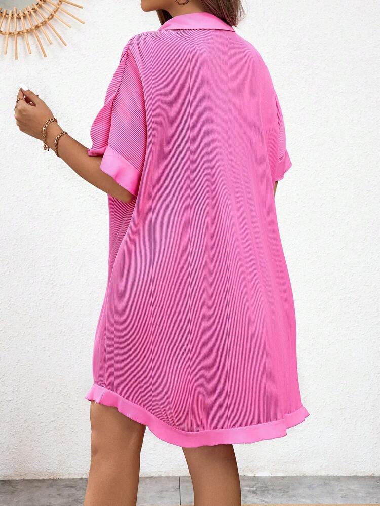 Plus Size Women's Solid Color Short Sleeve Shirt Dress