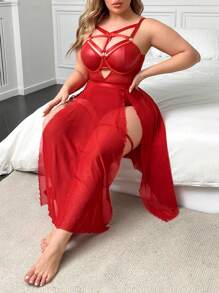 Kích thước lớn Của phụ nữ Nội y sexy Với Vòng thép & Tách Thiết kế - Đỏ - Xem 4