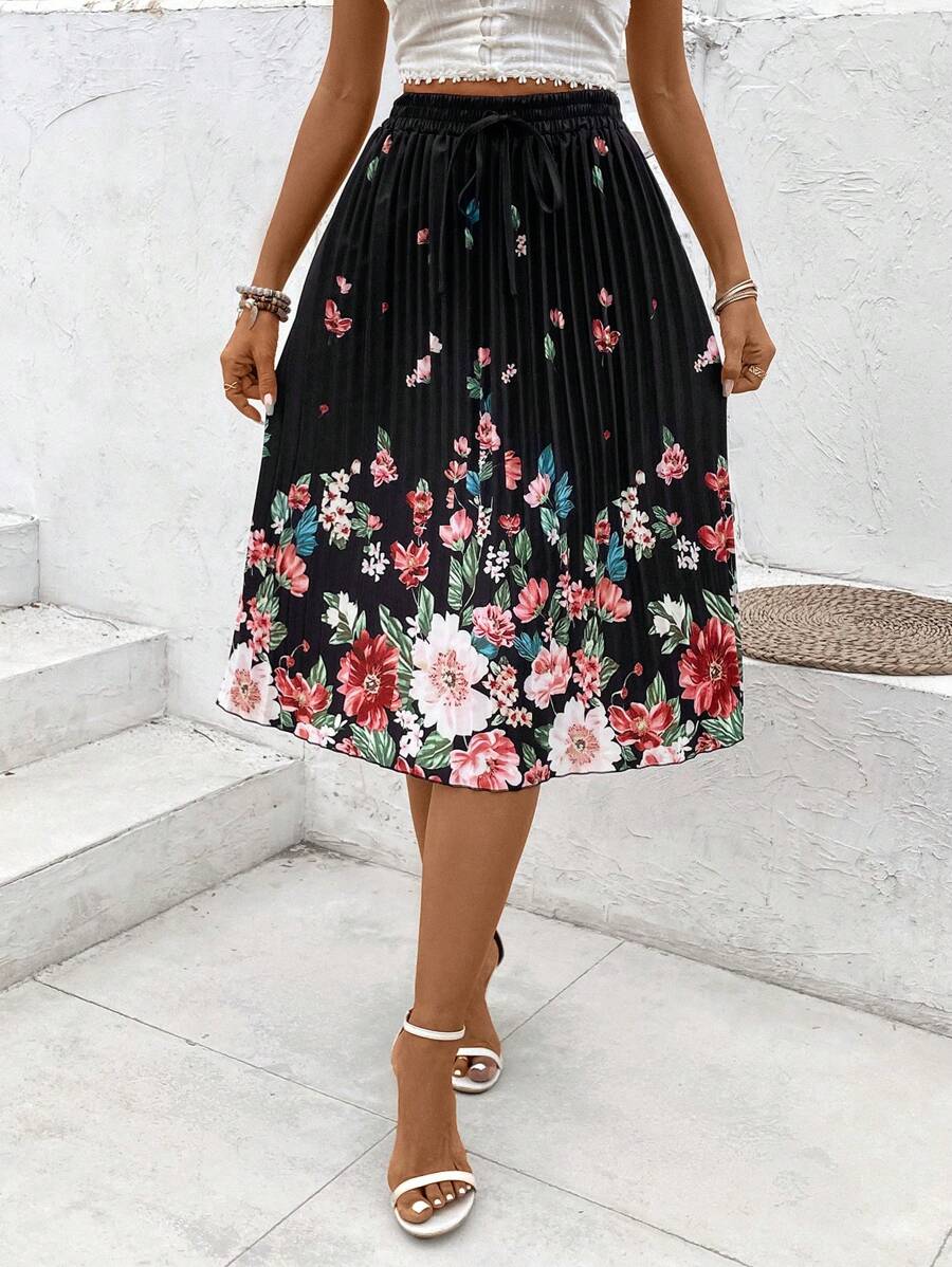 Breezaya Women's Floral Printed Pleated Skirt