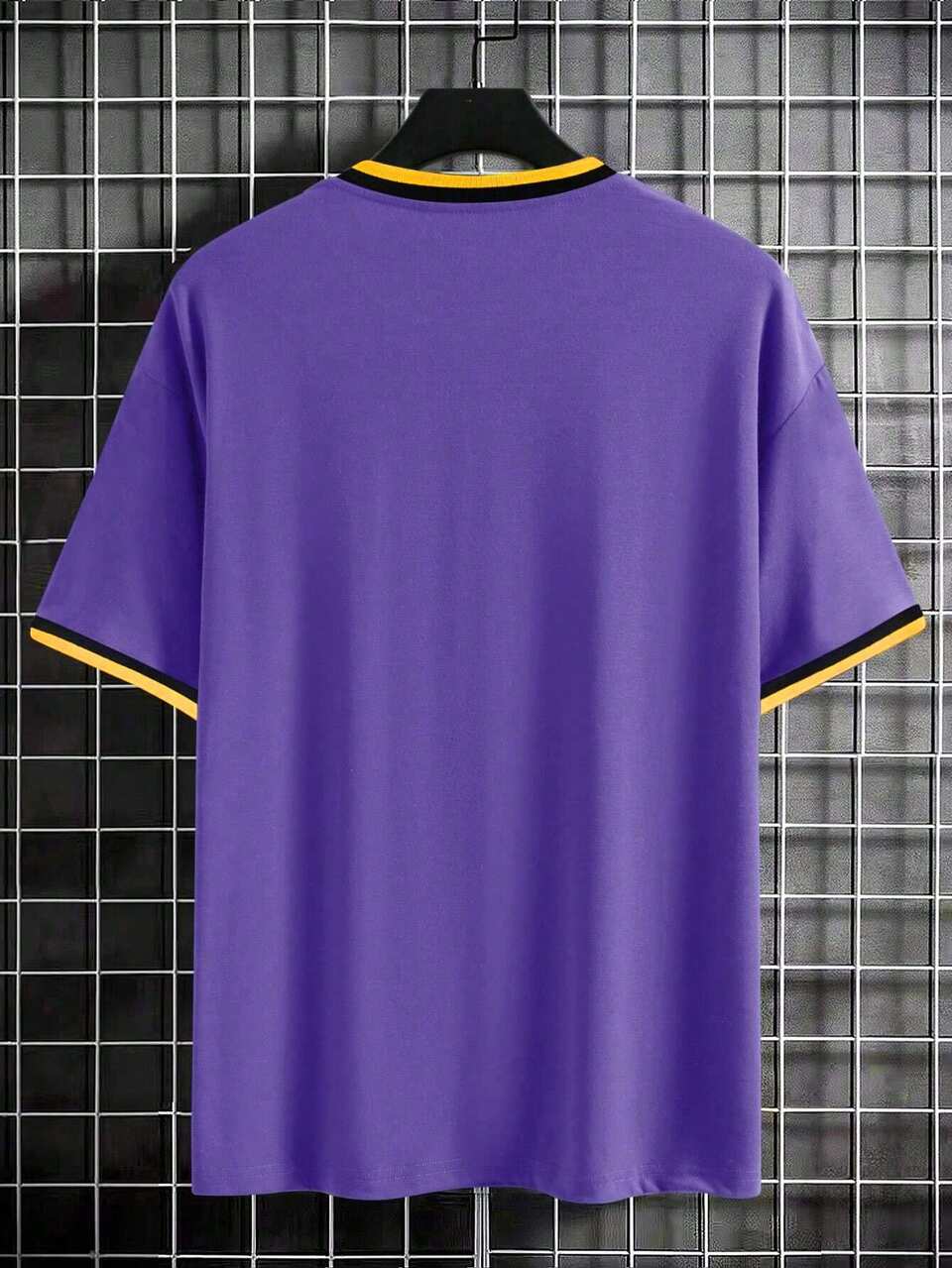 Men's Plus Size Number And Letter Printed Colorblock Tee With Contrast Trim