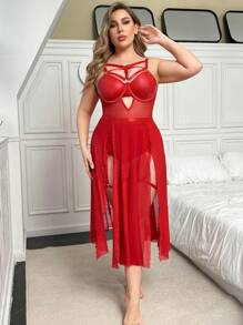 Kích thước lớn Của phụ nữ Nội y sexy Với Vòng thép & Tách Thiết kế - Đỏ - Xem 3