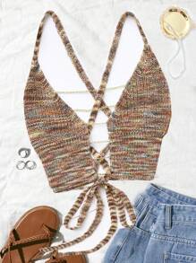 Flirla Plus Size Women's Stylish Knitted Top With Chain Decoration And Tie