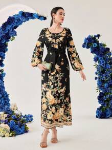 Al Najma 女士阿拉伯燈籠袖花卉印花連衣裙 - 彩色 - 查看 7