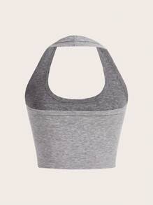 SHEIN EZwear Slogan Printed Halter Neck Top - Grey - View 2