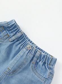 Baby Girl Cool Street Distressed Ripped Casual Comfortable Light Blue Washed Straight Leg Jeans - Light Wash - View 8