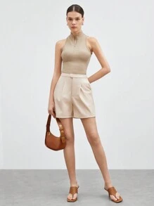 BizChic Camiseta Sin Mangas Para Mujer Con Media Tapeta Delantera Con Cierre De Cremallera - Camel - Ver 5