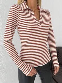 RueChic Vrouwen Gestreept Kraag Lange mouwen T-shirts
