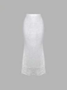 Sweetra Của phụ nữ Ren Áo Và Đuôi nàng tiên cá Bộ váy Với Nơ bướm Đồ trang trí - trắng - Xem 5