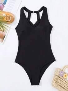 Swim SXY 素色交叉露背連體泳衣 - 黑色 - 查看 6