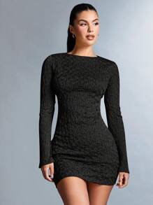 SHEIN BAE Women's Backless Cross Strap Textured Dress Open Back Dress