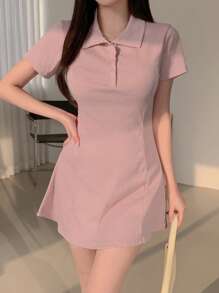 DAZY Women's Button-Down Half Placket Casual Dress - Pink - View 1