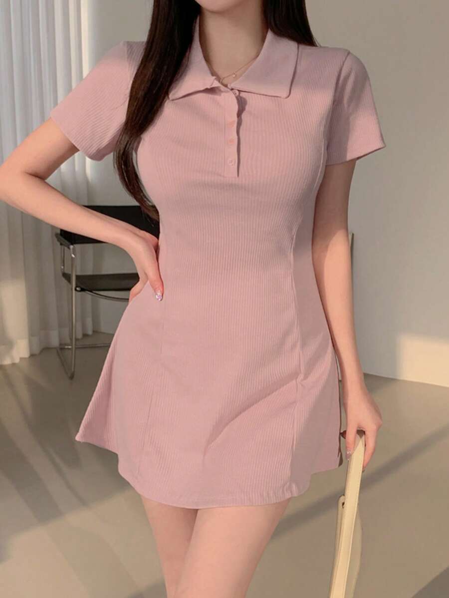 DAZY Women's Button-Down Half Placket Casual Dress - Pink - View 1