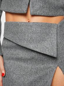 SHEIN Unity 高翻领西装外套和翻领裙两件套 - 淺灰色 - 查看 6