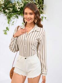 Aveloria Women's Striped Long Sleeve Shirt - Apricot - View 5
