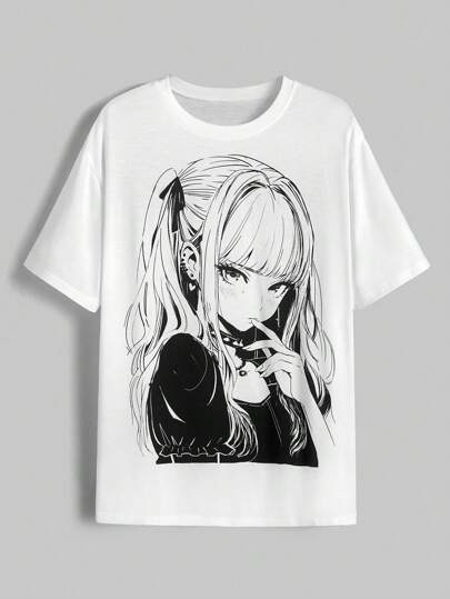 T-shirt ample à manches courtes femme imprimé fille anime mignon, école