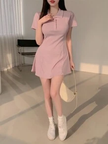 DAZY Women's Button-Down Half Placket Casual Dress - Pink - View 6