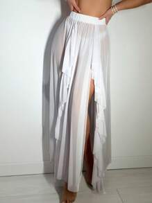 Women's Sheer Mesh Ruffle Trim Cover Up Top Wedding - White - View 3