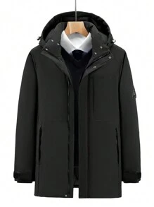 1 pieza Abrigo con capucha con cremallera y acolchado para hombre, Calentador - Negro - Ver 1