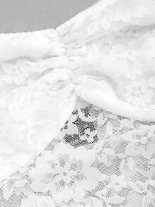 Sweetra Của phụ nữ Ren Áo Và Đuôi nàng tiên cá Bộ váy Với Nơ bướm Đồ trang trí - trắng - Xem 8