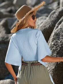 SHEIN VCAY Blusa de verano para mujer con mangas acampanadas y atado frontal - Celeste - Ver 2
