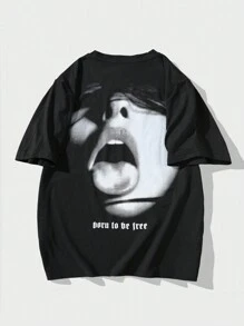 Manfinity EMRG T-shirt à manches courtes ample pour hommes avec impression graphique de personnage, streetwear, cadeau pour petit ami