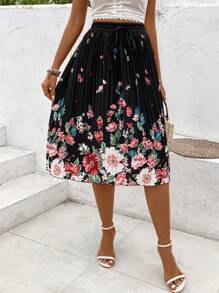 Breezaya Women's Floral Printed Pleated Skirt