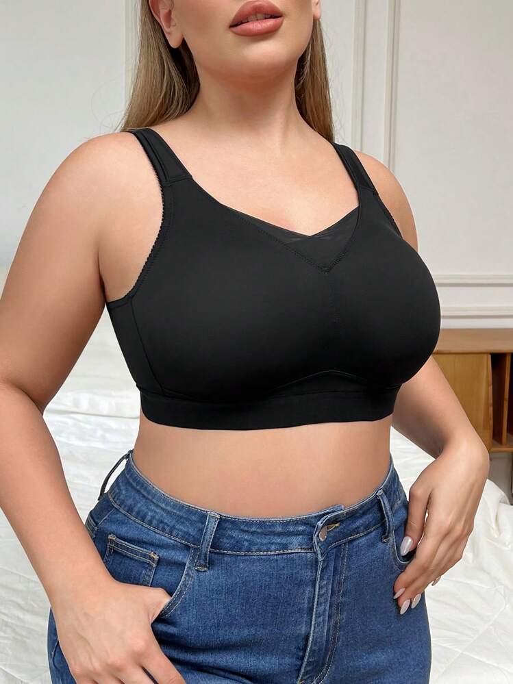 Plus Size Comfortable Wireless Full Coverage Bra - Black - View 3