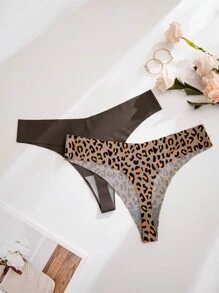 Shein Underwear&Sleepwear Basics 7packs Leopard Print Sexy Thongs