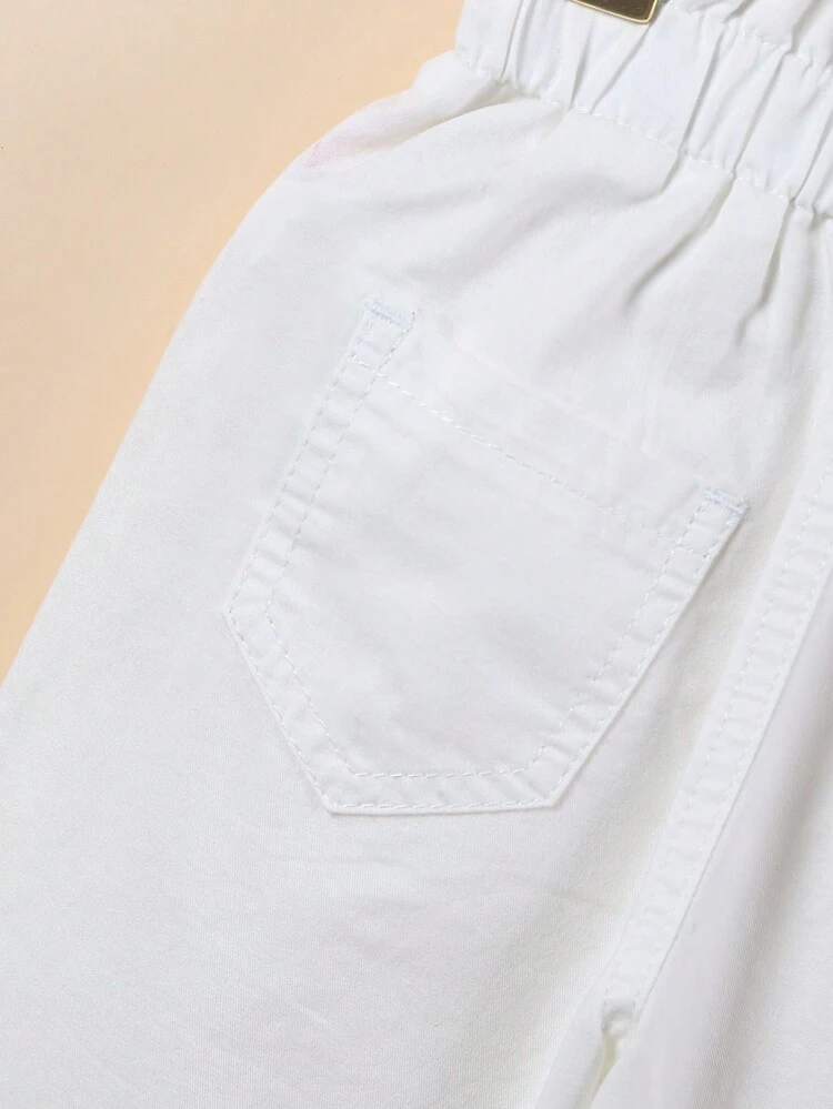 Baby Girl White Wide Leg Pants With Elastic Waistband, Comfortable And Soft