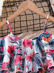 SHEIN Cô gái Tween Quây Hawaiian In Hoa Váy có thắt lưng - Màu Hồng Tươi - Xem 5